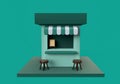 3d rendering of franchise shop or mini store with menu board and chair on blue background. 3d minimal concept for business and