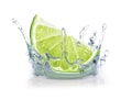 3d rendering of a fresh lime falling into water Royalty Free Stock Photo