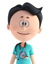 3D rendering of friendly cartoon doctor with stethoscope