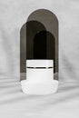 3d rendering A front view of cream on white podium cosmetics placed on a grey colored background with beautiful shadows giving a