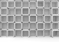 3d rendering. front view of a random gray hole square blocks stack wall background on the floor