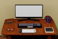 3D Rendering Full Office Background For Mock Up and Advertisement Object. Blank Computer, some object and some colors.