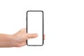 3D Rendering of Full Screen Phone Mock Up and Hand Holding on White Royalty Free Stock Photo
