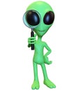 Green Cartoon Alien Looking Through Magnifying Glass