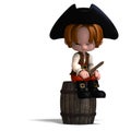 3D-illustration of a sweet and funny cartoon pirate kid with hat Royalty Free Stock Photo