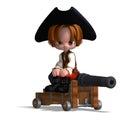 3D-illustration of a sweet and funny cartoon pirate kid with hat