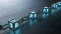 Secure Data Blockchain Technology Cubes Linked by Metal Chain Futuristic Concept AI generated. Royalty Free Stock Photo