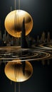 3d rendering of a futuristic cityscape with golden spheres