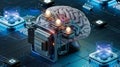 3D rendering of a futuristic design of an AI brain with a circuit board Royalty Free Stock Photo