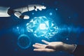 Futuristic AI thinking of droid robot artificial intelligence concept