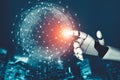 Futuristic AI thinking of droid robot artificial intelligence concept