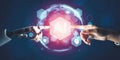 Futuristic AI thinking of droid robot artificial intelligence concept