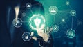 Futuristic AI thinking of droid robot artificial intelligence concept