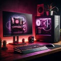 3D rendering of a gaming room in neon light Royalty Free Stock Photo