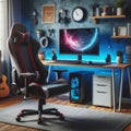 3D rendering of a gaming room in neon light Royalty Free Stock Photo