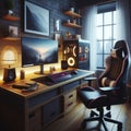 3D rendering of a gaming room in neon light Royalty Free Stock Photo