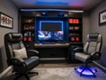 3D rendering of a gaming room in neon light Royalty Free Stock Photo