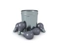 3D Rendering of garbage can with many lightbulbs around it