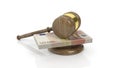 3D rendering of gavel on 50 Euros banknote pack