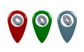 3D rendering of gear cog in location pin on white background, location setting icon, map checkmark, Service and maintenance