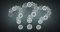 3D rendering gear icons question mark flying