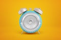 3d rendering of gear wheel in blue alarm clock on yellow background