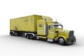 3D rendering of a generic yellow semi-trailer container truck isolated on white