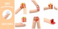 3d rendering gestures Collection,Cartoon Gesture Icon Mockup.3d icon gift in hand. cartoon arm holding.3D rendering