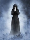 3D rendering of a ghost nun praying.