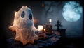 3D rendering ghost in ray of moonlight.