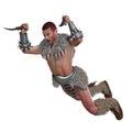 3d-illustration of an isolated barbarian warrior with fur loincloth