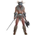 3d-illustration of an isolated barbarian warrior with fur loincloth