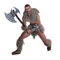 3d-illustration of an isolated barbarian warrior with fur loincloth