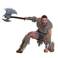 3d-illustration of an isolated barbarian warrior with fur loincloth