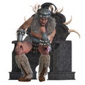 3d-illustration of an isolated barbarian warrior with fur loincloth