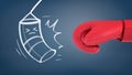 3d rendering of a giant red boxing glove near a chalk drawing of a heavy bag with squeezed eyes avoiding being hit. Royalty Free Stock Photo