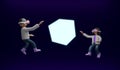 3D Rendering of girl boy with visual reality glasses sharing information platform