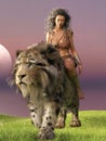 3d-illustration of a girl riding a sabre-toothed tiger Royalty Free Stock Photo