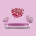 3D rendering glass jar with a heart on podium display for valentine day