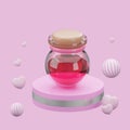 3D rendering glass jar with a heart on podium display for valentine day