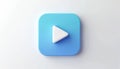 3D rendering of a glossy blue rounded square button with white triangle play icon. Simple minimalist interface element for media Royalty Free Stock Photo