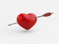 3D Rendering of glossy heart pierced by arrow. Clipping path included. Royalty Free Stock Photo