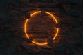 3d rendering of glow circle shape against black rock volcanic wall