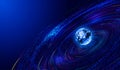 3D rendering of glowing digital earth, particle flow universe vortex, network technology big data background. Royalty Free Stock Photo