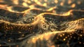 3d rendering of glowing particles in empty space. Futuristic background with depth of field and bokeh effect. 3d render Royalty Free Stock Photo