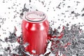 Brackgrounds contaminated by toxic mercury droplets that spread around an aluminum can drink container Royalty Free Stock Photo