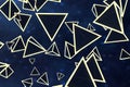 3d rendering, glowing triangle cube with dark background Royalty Free Stock Photo