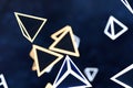 3d rendering, glowing triangle cube with dark background Royalty Free Stock Photo
