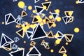 3d rendering, glowing triangle cube with dark background Royalty Free Stock Photo