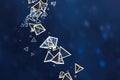 3d rendering, glowing triangle cube with dark background Royalty Free Stock Photo